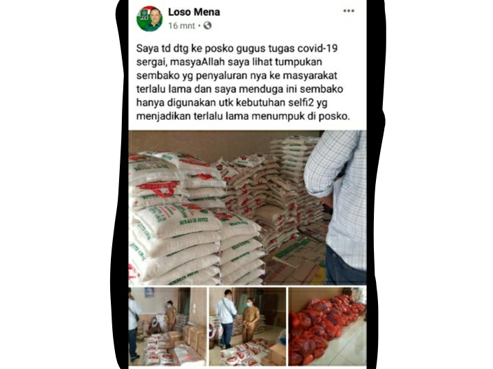 Soal Tumpukan Sembako Posko Covid-19 Di Sergai, Anggota DPRDSU Berikan Cuitan Pedas Diakun Miliknya