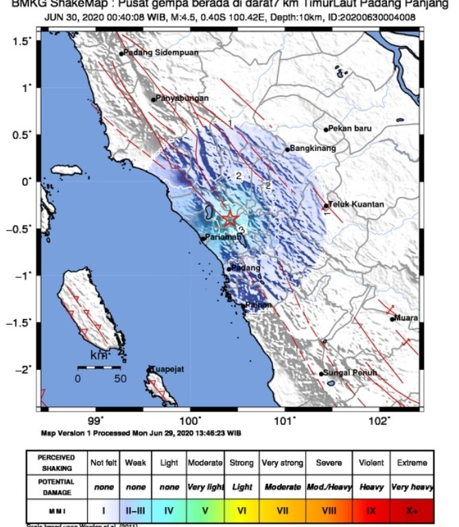BMKG : Gempa Magnitudo 4,5 Guncang Padang Panjang