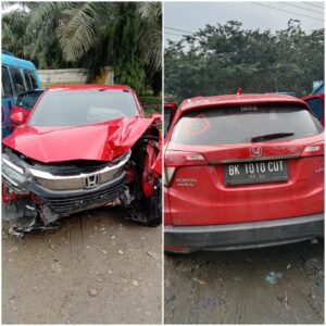 Mobil HR-V Laka Tunggal di Tol Sergai, 2 Penumpang Luka -luka