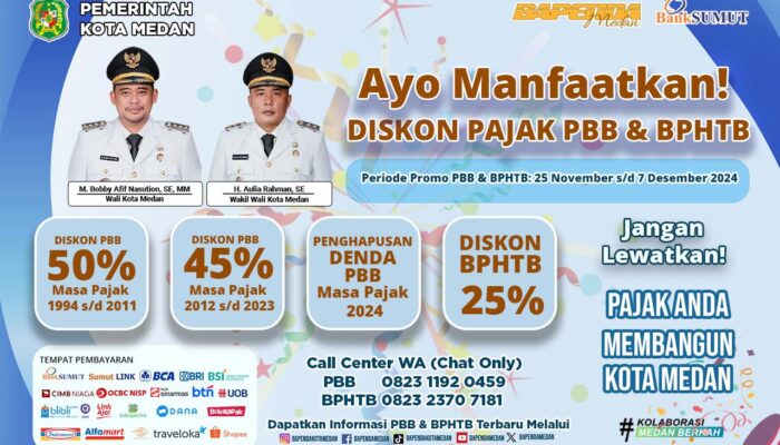 Bapenda Medan Gelar Program Diskon PBB dan BPHTB Mulai 25 November Hingga 7 Desember